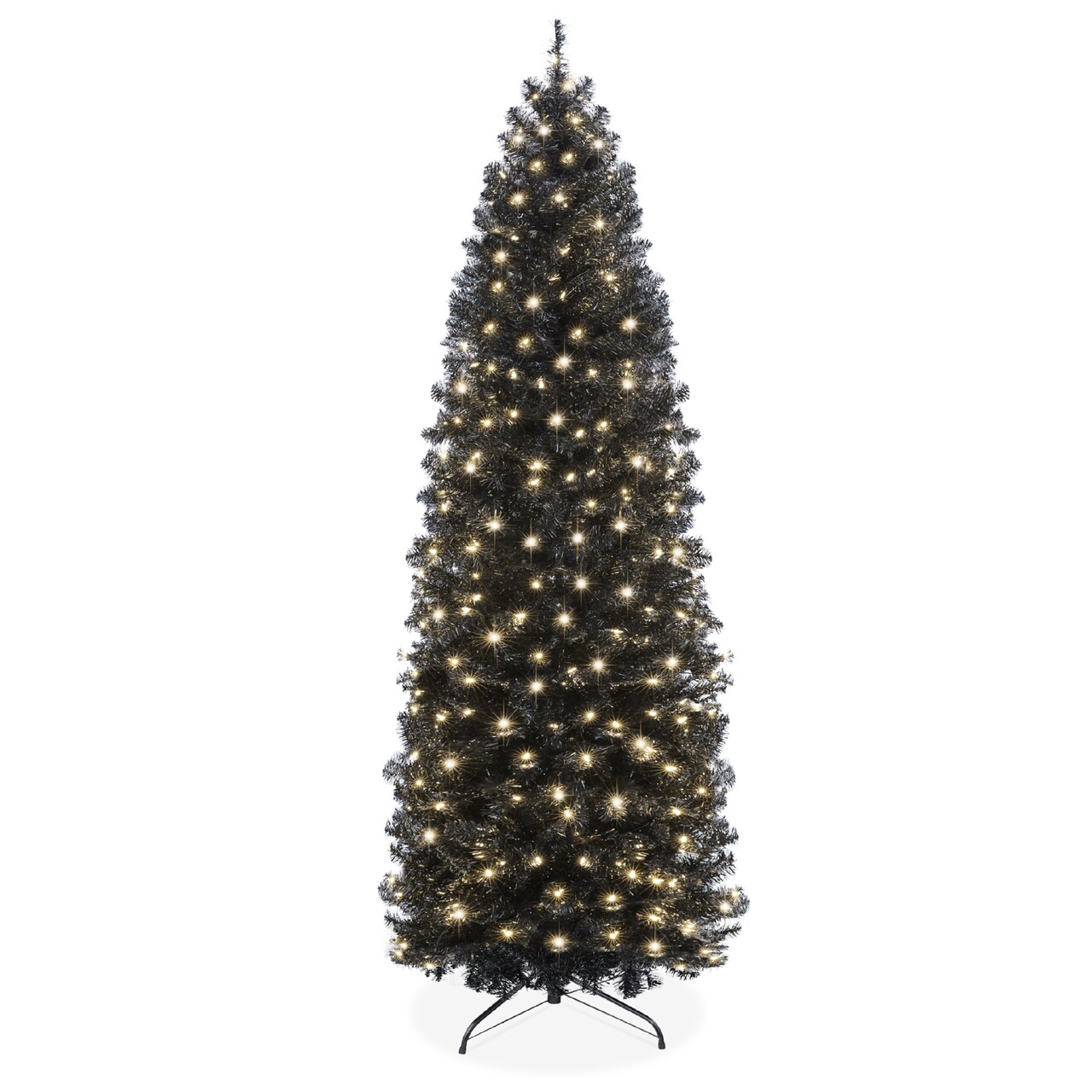 Best Choice Products 4.5ft Pre-Lit Black Artificial Christmas Tree, Holiday Pencil Tree w/ 100 Incandescent Lights, Base